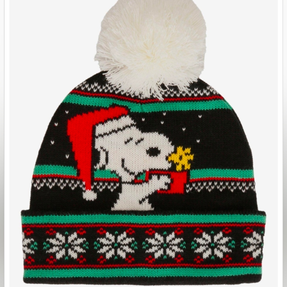 Peanuts Snoopy Winter Beanie Knit Hat With Pom Pom Fair Isle New With Tags